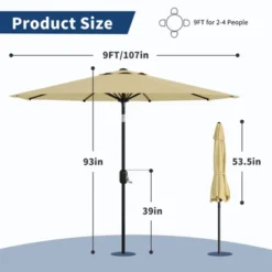 9FT Patio Umbrella Outdoor, Market Umbrella, Table Umbrella With Push Button Tilt And Crank, 8 Sturdy Ribs UV Protection Waterproof -Furniture GUEST 83c889a2 c23d 48ae 85d2 c387f0407844
