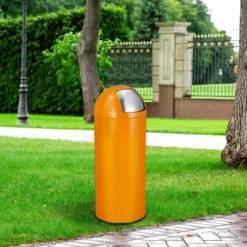 17 Gallon/65 Liter Push Lid Trash Can With Removable Inner Bucket, Stainless Steel Waste Bin, Tall Commercial Recycling Bin Waste Container