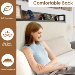 Twin Size Bed Frame With 2 Storage Drawers And Charging Station, Rustic Velvet Upholstered Platform Bedframe With Storage Headboard -Furniture GUEST 83d36292 2e34 4372 91e7 dcca5eaf5ba2