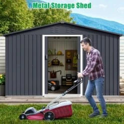 TROPOW 8x10 FT Outdoor Storage Shed, Metal Garden Shed With Lockable Door, And Sloped Roof, Utility Metal Tool Storage Sheds For Backyard, Gray