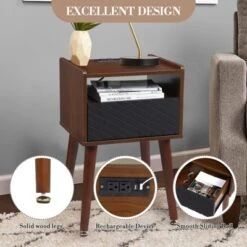 Nightstand With Charging Station, Rustic Bed Side Table With Drawer, 3-Tier Wooden Night Stand With Storage Shelf -Furniture GUEST 843c014d 0eb8 4ccd ab63 8a6dbbb197ce