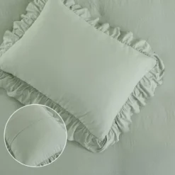 Ruffle Duvet Cover 3PCS Soft Washed Microfiber Vintage French Country Duvet Cover Set Sage -Furniture GUEST 84647b70 696b 4502 8688 d2452a00a82a