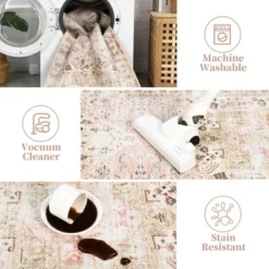 8x10 Rugs Non-Slip ¨C Vintage Distressed Area Rug Ultra-Soft Low Pile Carpet | Machine Washable Light Brown Rug With TPR Backing -Furniture GUEST 856fd4a8 5fc7 4140 8a30 6f6c7034c0b7