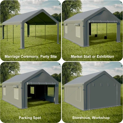 Carport, Portable Garage 13x20FT Heavy Duty - Galvanized Frame, 180g PE Waterproof Canopy With 4 Doors (2 Side Doors) & 4 Windows For Truck, Boat 6 Carport, Portable Garage 13x20FT Heavy Duty - Galvanized Frame, 180g PE Waterproof Canopy With 4 Doors (2 Side Doors) & 4 Windows For Truck, Boat - Image 4