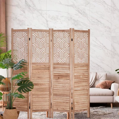 TROPOW 4 Panel Wooden Room Dividers, 67 In Tall Folding Portable Partition Privacy Screen, Free Assembled Freestanding Partition, Separators Divider 9 TROPOW 4 Panel Wooden Room Dividers, 67 In Tall Folding Portable Partition Privacy Screen, Free Assembled Freestanding Partition, Separators Divider - Image 7