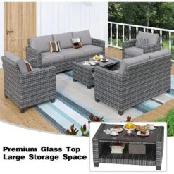 Patio Furniture Sets 6 Pieces, PE Wicker Modern Patio Conversation Set With Storage Cushions -Furniture GUEST 88cdb634 7b3b 487e bc07 365b0d46db1c