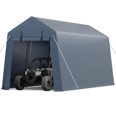 10'*15' Outdoor Storage Shed, Heavy Duty Carport With Roll-Up Door-Waterproof Portable Garage For Motorcycle, Tools, All-Weather Protection.gray 3 10'*15' Outdoor Storage Shed, Heavy Duty Carport With Roll-Up Door-Waterproof Portable Garage For Motorcycle, Tools, All-Weather Protection.gray