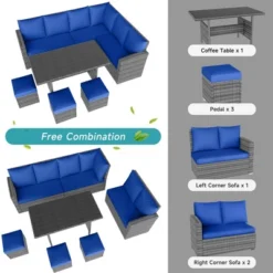 7 Piece Outdoor Patio Furniture Set, Rattan Deck Sectional Conversation Sofa Set With Dining Table, All-Weather 9 Seating Patio Sofa , Porch -Furniture GUEST 8a8a82af 56f5 4958 9879 9abe4e2e5b81