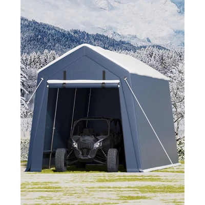 10'*15' Outdoor Storage Shed, Heavy Duty Carport With Roll-Up Door-Waterproof Portable Garage For Motorcycle, Tools, All-Weather Protection.gray 9 10'*15' Outdoor Storage Shed, Heavy Duty Carport With Roll-Up Door-Waterproof Portable Garage For Motorcycle, Tools, All-Weather Protection.gray - Image 7