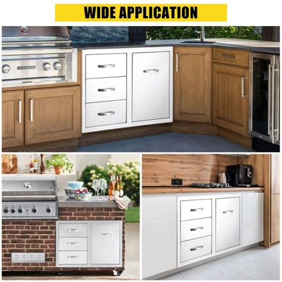 Stainless Steel Outdoor Kitchen Cabinet Door Set - Left Drawer + Right Door , NSF Double Wall, Includes Vent Panel For Grill/BBQ Islands & Fire Pits 4 Stainless Steel Outdoor Kitchen Cabinet Door Set - Left Drawer + Right Door , NSF Double Wall, Includes Vent Panel For Grill/BBQ Islands & Fire Pits - Image 2