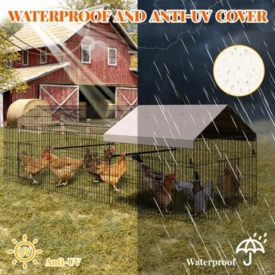 Chicken Coop Walk In Run - Metal Poultry Pen With Waterproof Cover, Portable Hen House For Chickens, Ducks & Small Pets 3 Chicken Coop Walk In Run - Metal Poultry Pen With Waterproof Cover, Portable Hen House For Chickens, Ducks & Small Pets - Image 2