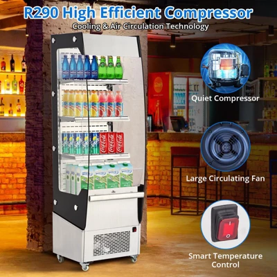 Commercial Refrigerator - 7.8 Cu.FT Open Merchandiser With Interior LED Lighting, Double-Layered Glass, 4 Wheels, 110V Floor Fridge 3 Commercial Refrigerator - 7.8 Cu.FT Open Merchandiser With Interior LED Lighting, Double-Layered Glass, 4 Wheels, 110V Floor Fridge