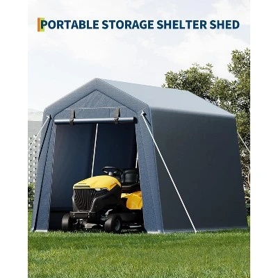 Storage Shed, Portable Carport 7x12FT - Outdoor With Roll-up Zipper Door, Windows, Waterproof Tarp For Motorcycle, Bike, Garden Tools 4 Storage Shed, Portable Carport 7x12FT - Outdoor With Roll-up Zipper Door, Windows, Waterproof Tarp For Motorcycle, Bike, Garden Tools - Image 2
