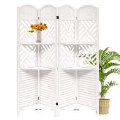 Wooden Room Divider Wall 4 Panel,5.6FT Tall Room Divider With Shelves,Folding Privacy Screens 67 In For Room Separation Home Office Bedroom -Furniture GUEST 8d4bdfa9 ef3f 4119 8645 6bda8e4dfa32