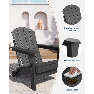 Folding Adirondack Chair, HDPE Outdoor All-Weather Fire Pit Chairs, Outdoor Wooden Lounge Chair, Modern Lounger Adirondack Chairs Ergonomic 5 Folding Adirondack Chair, HDPE Outdoor All-Weather Fire Pit Chairs, Outdoor Wooden Lounge Chair, Modern Lounger Adirondack Chairs Ergonomic - Image 3