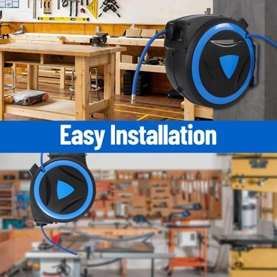 Wall Mount Air Hose Reel Retractable - Auto Rewind Compressor Hose Reel With 180° Swivel, 300 PSI Hybrid Hose, 1/4" Out, 3/8" In (PP) 6 Wall Mount Air Hose Reel Retractable - Auto Rewind Compressor Hose Reel With 180° Swivel, 300 PSI Hybrid Hose, 1/4" Out, 3/8" In (PP) - Image 4