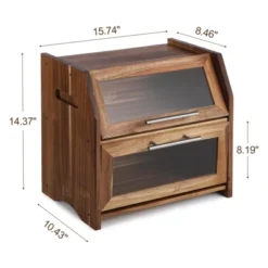 Bread Box, Double Layer Acacia Wooden Bread Bin With Clear Acrylic Door Panel, Air Vents, Countertop Bread Container, Rustic Brown Bread Holder -Furniture GUEST 8dfa2a62 e876 480e b2ff de8c8268254c