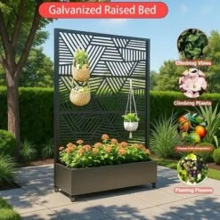 Privacy Screen With Planter Box, 72" H X 47" W Outdoor Privacy Screens And 3-Panels, Garden Decorative Planter Box With Trellis -Furniture GUEST 8e38c422 2c37 42a3 b931 50042fb78056