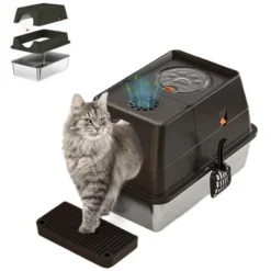 Large Stainless Steel Enclosed Cat Litter Box With Lid, Metal Kitty Litter Box With Flip Cover, Removable Top And Litter Scooper, 17.32'' -Furniture GUEST 8e77020e 6eca 4dc4 b44b dd89b77f3868