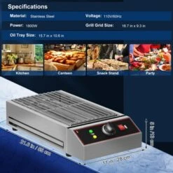 Electric Indoor Grill, 1800W Commercial Portable BBQ Grill Smokeless Countertop Grill With Removable Griddle, Stainless Steel, For Restaurant Home -Furniture GUEST 8ece7762 e049 43f4 94b1 d5772a524c16