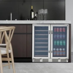Wine Cooler, Refrigerator - Towallmark 2BC-T 6.24 Cu.Ft Black, 33-Bottle/96-Can Dual Zone With Blue Light, Safety Lock & Removable Wooden Shelves -Furniture GUEST 8efc2ed9 a2f5 4009 a7f5 cb91403fe25e