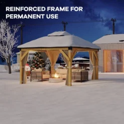 Wood Gazebo, Upgrade Wooden Frame, Double Galvanized Steel Roof, Hardtop Gazebo With Nettings And Curtains For Backyard, Patio, Garden And Lawn -Furniture GUEST 8f53d104 69dd 4967 9d41 1fbca7b69262