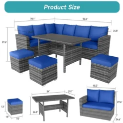 7 Piece Outdoor Patio Furniture Set, Rattan Deck Sectional Conversation Sofa Set With Dining Table, All-Weather 9 Seating Patio Sofa , Porch -Furniture GUEST 8f67294a 03c4 455b 92fa e5651d96ed97