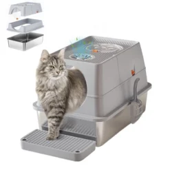 Large Stainless Steel Enclosed Cat Litter Box With Lid, Metal Kitty Litter Box With Flip Cover, Removable Top And Litter Scooper, 17.32'' -Furniture GUEST 902dce78 b46d 4fa3 969f df7c945ba04d