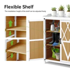 Potting Bench, Outdoor Garden Work Bench With Metal Top - Waterproof Storage Cabinet For Backyard, Patio, Wood Color -Furniture GUEST 9069f5c8 499a 420e 82e2 fbc76b4f9cbc