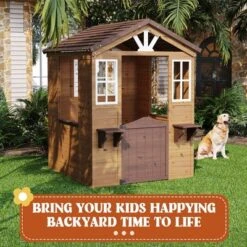 Wooden Play House For Kids, Wooden Play House Outdoor Cottage, Cedar Woodens Kids Playhouse Cottage, Toddler Outdoor Playhouse Vinyl Roof With Kitchen -Furniture GUEST 90cf74b6 d56e 4c60 9449 7a7048c49e18
