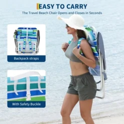 Backpack Beach Chair For Adults 2 PCS, Lightweight Portable Lay Flat Folding Beach Chair With 5 Reclining Positions, Backpack Straps, Phone Pocket