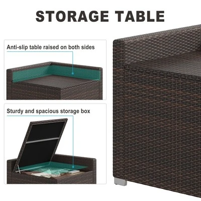 Outdoor Furniture Patio 8-Piece Rattan Sectional Set W/ Storage, 4" Cushions & Tempered Glass Table 4 Outdoor Furniture Patio 8-Piece Rattan Sectional Set W/ Storage, 4" Cushions & Tempered Glass Table - Image 2