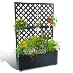 Metal Planter Box With Trellis, 71"x47"x12" Raised Garden Bed With Trellis & Wheels, Outdoor Garden Box With Privacy Screen & Drainage Holes -Furniture GUEST 926f8c00 5033 402c a7e9 d327ae36326b