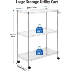 Storage Cart Rolling, Heavy Duty 3-Tier Adjustable Wire Rack Shelving Unit W/Wheels & Handle For Laundry Garage Bathroom 11 Storage Cart Rolling, Heavy Duty 3-Tier Adjustable Wire Rack Shelving Unit W/Wheels & Handle For Laundry Garage Bathroom -Furniture GUEST 9279b6ad 5c1b 434f b43b fbff7cbe07a9