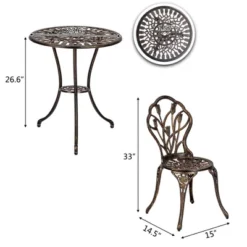 TROPOW Antique Bronze Cast Aluminum Bistro Set 3 Piece Ornate Garden Table & Lattice Chairs With Tulip Motifs -Furniture GUEST 92812fc8 a120 4971 bf95 25947679432e