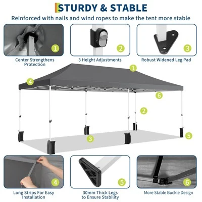 10x20 Pop Up Canopy Tent, For Parties With Roller Bag, With 6 Removable Sidewalls, Upgraded Thickened Legs, 6 Sand Bags 7 10x20 Pop Up Canopy Tent, For Parties With Roller Bag, With 6 Removable Sidewalls, Upgraded Thickened Legs, 6 Sand Bags - Image 5