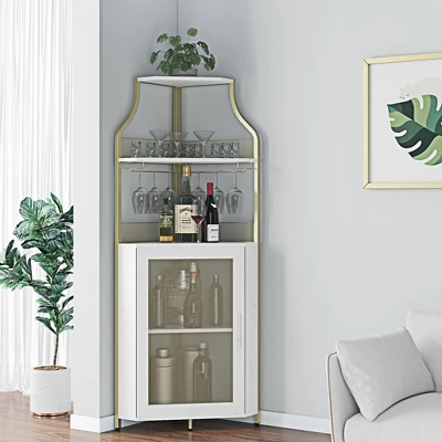 TROPOW Corner Bar Rack Cabinet With Detachable Wine Rack, Bar Cabinet With Glass Holder, Small Sideboard And Buffet Cabinet With Mesh Door 13 TROPOW Corner Bar Rack Cabinet With Detachable Wine Rack, Bar Cabinet With Glass Holder, Small Sideboard And Buffet Cabinet With Mesh Door - Image 11