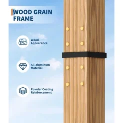 TROPOW Outdoor Aluminum Pergola, Heavy-Duty Woodgrain Patio Pergola With Retractable Canopy Sun Shade & Side Mesh Curtain, Metal Gazebo -Furniture GUEST 94413f45 e59b 4618 8dab b6955198c322