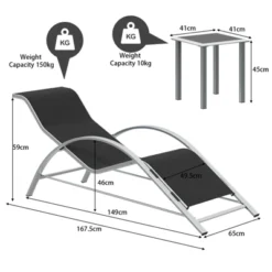 Outdoor Chaise Lounge Chairs Set Of 3,Aluminum Patio Chaise Lounge 2 Chair Set With Table, For Poolside, Garden, And Beach - Recliners -Furniture GUEST 94a93946 e769 44de 98c4 f3565072ce59
