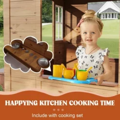 Wooden Play House For Kids, Wooden Play House Outdoor Cottage, Cedar Woodens Kids Playhouse Cottage, Toddler Outdoor Playhouse Vinyl Roof With Kitchen -Furniture GUEST 94ebe0e4 334b 44ac b3bd d425121106c3