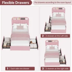 Bed Frame With Storage Headboard, Kids Bed Frame With 2 Drawers, Boucle Upholstered Platform Bed With Bookcase -Furniture GUEST 94eef3da c8fa 4590 9ef8 f7fe4915bfbb