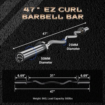 Olympic EZ Curl Barbell Bar, 47" EZ Curl Bar For Weight Lifting, Biceps, Triceps, Back/Leg Muscle Group Exercise (500lb Weight Capacity) 6 Olympic EZ Curl Barbell Bar, 47" EZ Curl Bar For Weight Lifting, Biceps, Triceps, Back/Leg Muscle Group Exercise (500lb Weight Capacity) - Image 4