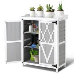 Outdoor Storage Cabinet, Potting Bench - Waterproof Wooden Garden Work Station With Galvanized Tabletop, Adjustable Shelves For Backyard/Patio/Lawn -Furniture GUEST 95610485 1607 4145 b063 61643cac9055