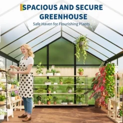 Greenhouse Outdoor - Polycarbonate Walk-in Garden Greenhouse With Roof Vent, Aluminum Frame & Lockable Door