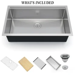 Kitchen Sink Undermount Stainless Steel 304 Single Bowl With Workstation Ledge, Handcrafted Brushed Sink Kit -Furniture GUEST 96195ecd 5b62 4a8b 9a30 476ca4079847