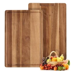 Large Acacia Wooden Cutting Board For Kitchen, Edge Grain Wood Chopping Board With Juice Groove And Handles, Pre-Oiled Carving Tray For Meat -Furniture GUEST 97826a9f b662 468e ae59 5b91c8318276