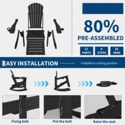 Rocking Adirondack Chairs, Folding Adirondack Rocking Chair With Footrest, Adirondack RockingChair Outdoor With Retractable Ottoman And Cup Holder -Furniture GUEST 978e94b0 e289 4694 bb75 c66c2353087e