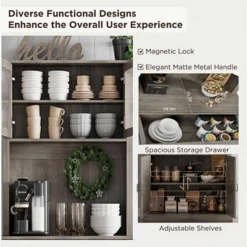 Kitchen Pantry Cabinet With Microwave Stand, 71”Freestanding Tall Kitchen Cabinet With Doors And Shelves For Dining Room -Furniture GUEST 97ea3274 ae77 4c55 9806 3eff8b25d37a