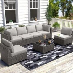 Patio Furniture Set 7 Pieces Outdoor Rattan With Detachable Soft Cushions Patio Conversation Sets Waterproof Patio Sectional Sofa With Glass Top Table -Furniture GUEST 984c2641 41ae 472c ae6f e3f5fb12bd79