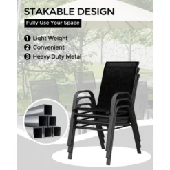 Stackable Dining Chairs Set Of 4, High-Back Patio Dining Chairs Set, Outdoor Chairs With Textilene Fabric & Metal Frame For Lawn Backyard Deck Garden -Furniture GUEST 99a4e242 208b 4dd2 93d5 7e58617d08da
